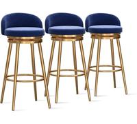 YUEKOPOU Sedie da pranzo Modern Velvet Bar Stools Set of Low Back Kitchen Counter Chairs with Gold Metal Legs for Home or Commercial Use(Blue,3 PCS)