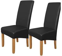 YUEKOPOU Sedie da pranzo Set of 6 Waterproof Black PU Leather Dining Chair Covers(Black,6 PCS)