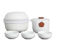 YUEKOPOU Servizio da tè Portatile, Servizio da tè da Viaggi Ceramic Travel Kungfu Tea Set with 1 Teapot 3 Cups for 1 Person Pack of 4 Multicolor(White)