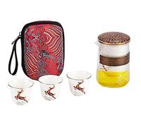 YUEKOPOU Servizio da tè Portatile, Servizio da tè da Viaggi Porcelain Tea Set with Glass Cups Lid And Box for Travel