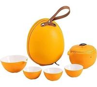 YUEKOPOU Servizio da tè Portatile, Servizio da tè da Viaggi Portable Travel Tea Set Pack of 5 Ceramic Teapot And Cups Orange for Kungfu Tea