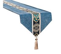 YUEKOPOU Set da tavola per Il tè, Runner da Tavolo, Fabric Table Runner with Tassel, Kitchen Non Slip Table Mat with Rubber Backing, Dining Heat Insulation Placemat, Blue(33x160cm)