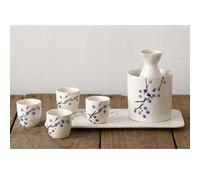 YUEKOPOU Traditional Japanese Sake Set - Exquisite Ceramic Sake Pot And Cups for Home And Restaurant Use(Blue)