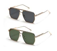 YUELUQU Occhiali da sole quadrati retrò oversize per uomo donna vintage ombre UV400 classica montatura in metallo grande, oro grigio+verde, L