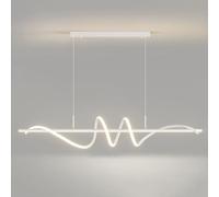 Yuelux Lampada LED Moderna Sospesa per Tavolo da Pranzo - Design a Linea con Telecomando, Luce Regolabile 3000K-6500K, per Cucina, Sala da Pranzo, Soggiorno, Bar e Ristorante (bianco, 120cm)