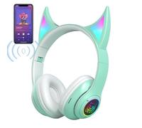 Yuemeuy Cuffie wireless over-ear,Cuffie wireless over-ear, da giocatore cordless Devil Cat Ear | leggere, padiglioni auricolari per giochi con luci respiratorie colorate