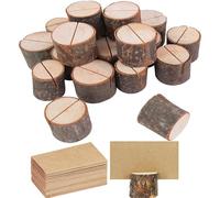 YUEMING 24 Pezzi Segnaposto da Tavolo in Legno Rustico, Segnaposto Legno Supporto Numero Posto Titolare Portafoto Decorazione Tavolo Memo Holder con 24 Carta Kraft per Matrimonio Compleanno Festa