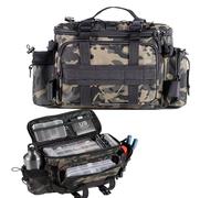 YUEMING Borsa da Pesca Grande per Attrezzi e Accessori con Cintura e Tracolla, 40 * 28 * 20cm, Il Camuffamento（Camuflato nero）