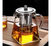 YUEMING Teiere in vetro con infusore, 750 ml in teiera in vetro borosilicato di forma quadrata con filtri per il tè per tè sfuso, infusore in acciaio inossidabile rimovibile 304