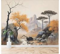YueMingDi 3D Carta da Parati Autunno Alberi Fiume Vette Paesaggio | Murales Creativi e Moderni Per la Casa Studio Soggiorno Camera da Letto Divano Sfondi Decorazioni Murali di Lusso-150cm×105cm