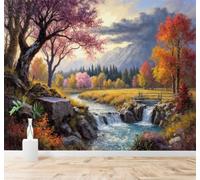 YueMingDi 3D Carta da Parati Autunno Ruscelli Vette Foreste Paesaggi | Murales Creativi e Moderni Per la Casa Studio Soggiorno Camera da Letto Divano Sfondi Decorazioni Murali di Lusso-150cm×105cm