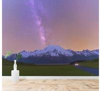 YueMingDi 3D Carta da Parati Bello Viola Via Lattea Montagne Innevate Prato | Murales Creativi e Moderni Per la Casa Studio Soggiorno Camera da Letto Divano Sfondi Decorazioni Murali di Lusso-430cm×300cm