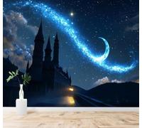 YueMingDi 3D Carta da Parati Castello Blu Via Lattea Cielo Stellato Luna | Murales Creativi e Moderni Per la Casa Studio Soggiorno Camera da Letto Divano Sfondi Decorazioni Murali di Lusso-150cm×105cm