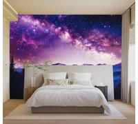 YueMingDi 3D Carta da Parati Estetico Viola Via Lattea Montagne Foresta | Murales Creativi e Moderni Per la Casa Studio Soggiorno Camera da Letto Divano Sfondi Decorazioni Murali di Lusso-350cm×256cm