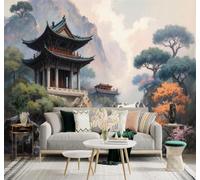 YueMingDi 3D Carta da Parati Nebbia Cascata Architettura Alberi Paesaggio | Murales Creativi e Moderni Per la Casa Studio Soggiorno Camera da Letto Divano Sfondi Decorazioni Murali di Lusso-400cm×280cm