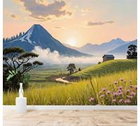 YueMingDi 3D Carta da Parati Tramonto Valle Prato Case Paesaggio Naturale | Murales Creativi e Moderni Per la Casa Studio Soggiorno Camera da Letto Divano Sfondi Decorazioni Murali di Lusso-150cm×105cm