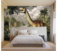 YueMingDi 3D Carta da Parati Verde Giungla Palme Nuvole Bianche Dinosauri | Murales Creativi e Moderni Per la Casa Studio Soggiorno Camera da Letto Divano Sfondi Decorazioni Murali di Lusso-300cm×210cm