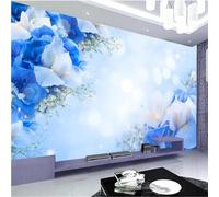 YueMingDi Fiori Blu Foglie Casa Carta Da Parati Divano Tv Camera Da Letto Soggiorno Sfondo-300Cm×210Cm