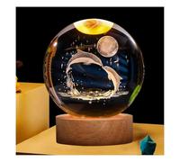 YUEMO ludosphere lamp Base in legno Camera da letto Sfera di cristallo Luce notturna, Luce for dormire Luce decorativa Lampada in vetro inciso Controllo Regalo for bambini, amici, amori(Dolphin)