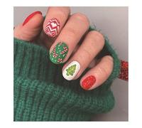 YUEMOL unghie natale 24 Pieces of Christmas Short Square Nails, Red and Green Christmas Tree Canes Christmas Elements Fake Nail Wearable Nail Holiday Nail Art
