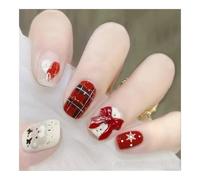 YUEMOL unghie natale 24Pcs Black&White Snowflake Christmas Press-On Nails ,Glitter Short Square Full Cover Acrylic Nail Tips for Women&girls Nail Art
