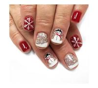YUEMOL unghie natale 24Pcs Black&White Snowflake Christmas Press-On Nails, Glitter Short Square Full Cover Acrylic Nail Tips for Women&girls Nail Art(F)