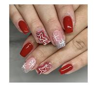 YUEMOL unghie natale 24Pcs Black&White Snowflake Christmas Press-On Nails, Glitter Short Square Full Cover Acrylic Nail Tips for Women&girls Nail Art(G)