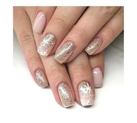 YUEMOL unghie natale 24Pcs Black&White Snowflake Christmas Press-On Nails, Glitter Short Square Full Cover Acrylic Nail Tips for Women&girls Nail Art(C)