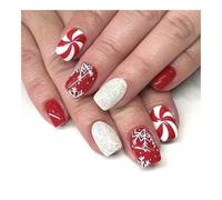 YUEMOL unghie natale 24Pcs Black&White Snowflake Christmas Press-On Nails, Glitter Short Square Full Cover Acrylic Nail Tips for Women&girls Nail Art(B)