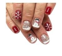 YUEMOL unghie natale 24Pcs Christmas Red French Press on Nails, New Year Gift Fake Nail Snowflake Christmas Tree False Nail Wearable Short Square Nail(1)