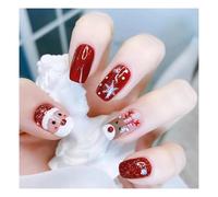 YUEMOL unghie natale 24Pcs Christmas Red French Press on Nails, New Year Gift Fake Nail Snowflake Christmas Tree False Nail Wearable Short Square Nail(4)