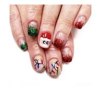 YUEMOL unghie natale 24Pcs Christmas Red French Press on Nails， New Year Gift Fake Nail Snowflake Christmas Tree False Nail Wearable Short Square Nail(3)