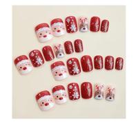 YUEMOL unghie natale 24Pcs Christmas Short False Nails ，Snowman Elk Pattern Design Wearable Fake Nails Press On Nail
