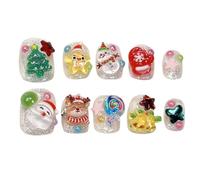 YUEMOL unghie natale Handmade Press on Nails Christmas Tree Snowman Design Fake Nails， Wearable 3D Cartoon Short False Nails Christmas Gift for Girls(S)