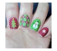 YUEMOL unghie natale Short Frosted Christmas Square Armor, Christmas Snowman Christmas Tree Snowflake Red Green Wearing Armor 24 Pieces