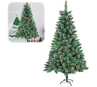 YUENFONG 210CM Albero di Natale Artificiale in PVC Verde Assemblaggio rapido Albero di Natale Pieghevole con Supporto Albero di Decorazione Natalizia (PVC Verde con Punta Bianca)
