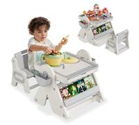 YUENFONG Set di sedie 3 in 1 per bambini, tavolo per bambini con sedia, tavolo da gioco multifunzionale, inclinabile, per bambini a partire da 1 anni, grigio crema + marrone cachi