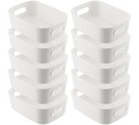 YUENPUN 10 contenitori portaoggetti in plastica bianca, con manico in plastica bianca, piccoli cestini portaoggetti in plastica bianca, per cucina, bagno, 21 x 14 x 7 cm