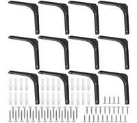 YUENPUN 12 staffe per mensole in metallo nero, 10 cm, ad angolo retto, con viti, resistenti staffe per mensole da parete per tavoli, mobili, librerie, tavole in legno