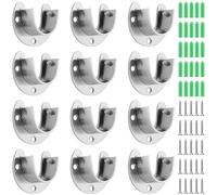 YUENPUN 12 supporti flangiati per asta da 25 mm, staffe per asta per armadio, in acciaio inox, supporto per asta a forma di U per tende del guardaroba