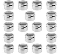 YUENPUN 18 barattoli magnetici per spezie in acciaio inox, 113,4 g, con finestra in plastica visibile, piccoli barattoli rotondi magnetici per spezie, zucchero, sale, pepe, cumino