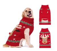 YUEPET Maglione natalizio per cani, con renna e fiocco di neve, con foro per guinzaglio, classico dolcevita, per cani di taglia grande (L)