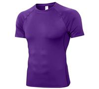 Yuerlian Maglia sportiva da uomo a maniche corte a compressione, Viola, L