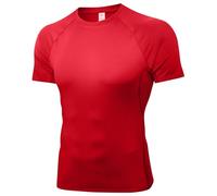 Yuerlian Maglietta a compressione da uomo a maniche corte, per corsa, allenamento, ad asciugatura rapida, per sport, palestra, per allenamento atletico, ciclismo, fitness, escursionismo, Rosso, L