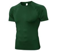 Yuerlian Maglietta a compressione da uomo a maniche corte, per corsa, allenamento, ad asciugatura rapida, per sport, palestra, per allenamento atletico, ciclismo, fitness, escursionismo, Verde scuro
