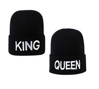Yueser Coppia Berretto a Maglia King & Queen Warm Stylish Lettera Ricamo Beanie Hat,Nero