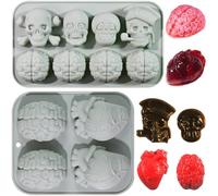 Yueser Stampi Silicone Halloween, 2 Pezzi Stampini Halloween Stampo Cervello Silicone Stampo Silicone Cuore Stampi Cioccolatini Stampi per Caramelle Muffa da Forno per Cupcakes Budino Biscotti Resina