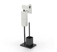 YUET Piantana Portarotolo e Scopino, Porta Carta Igienica da Terra con Spazzolino WC in Acciaio Inox Senza Forare, Porta Rotoli Cartaigienica Bagno in Piedi (Nero)