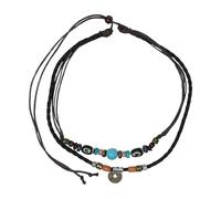 yueton 1PCS collana di cuoio della Boemia multi strato turchese perline collana intrecciata collana di rame moneta pendente regolabile corda di canapa collana