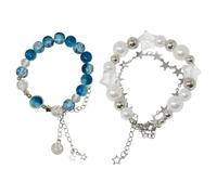 yueton Confezione da 2 braccialetti Y2K con perle finte a forma di stella, a doppio strato, con perline di vetro blu, gioielli dell'amicizia per donne